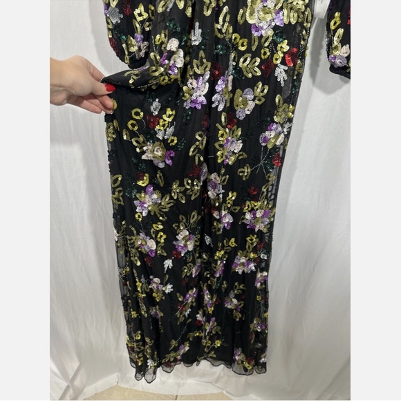 NWT $598 Mac Duggal [ 6 ] Floral‎ Sequined Cutout Long Sleeve Gown Black - Picture 8 of 16